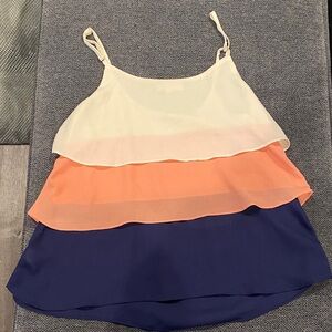 Alythea Size Small 
Cream, Peach, and Navy Layered Shirt with adjustable straps